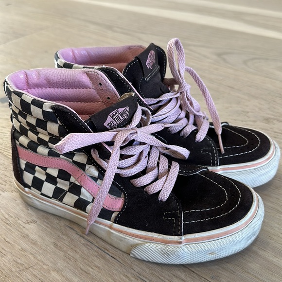 Women’s checkered high top vans size 6 pink and brown - Picture 3 of 5